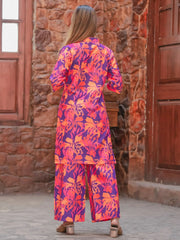 Adorable Purple Printed Cotton Festival Wear Top Palazzo Co-Ord Set