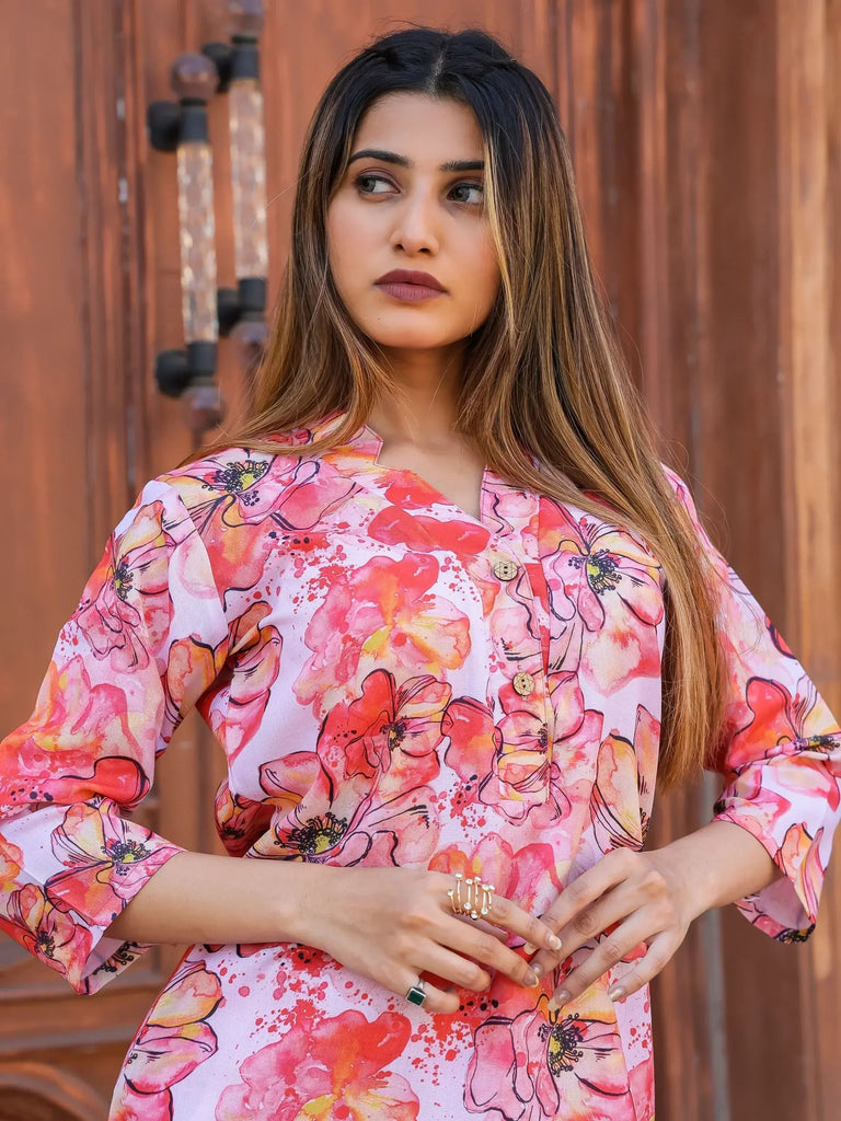 Mesmerizing White Printed Cotton Event Wear Top Palazzo Co-Ord Set