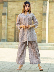 Charming Grey Floral Printed Cotton Top Palazzo Co-Ord Set