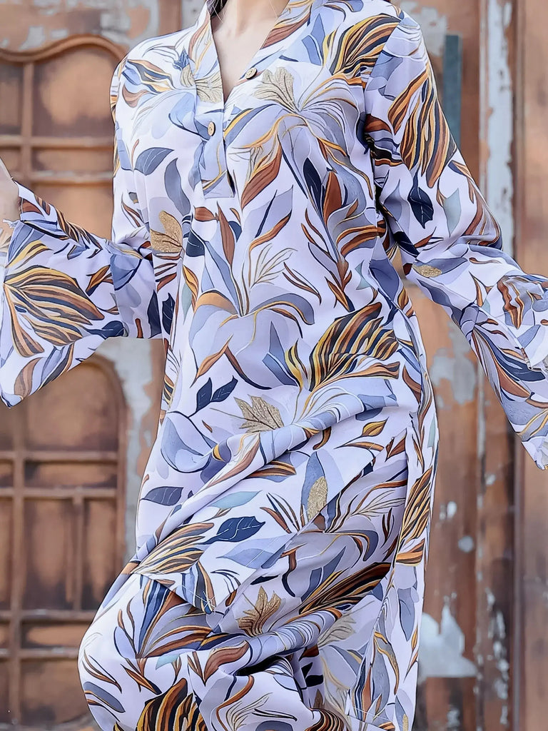 Magnetic White Printed Cotton Festival Wear Top Palazzo Co-Ord Set