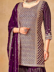 Glamorous Purple Sequins Chinon Function Wear Sharara Suit