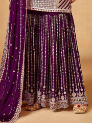 Glamorous Purple Sequins Chinon Function Wear Sharara Suit