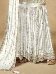 Captivating White Sequins Chinon Sharara Suit With Dupattta
