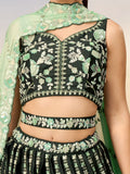 Stunning Green Embroidered Satin Mehendi Wear Lehenga Choli