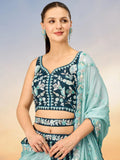 Incredible Teal Blue Sequins Satin Sangeet Wear Lehenga Choli