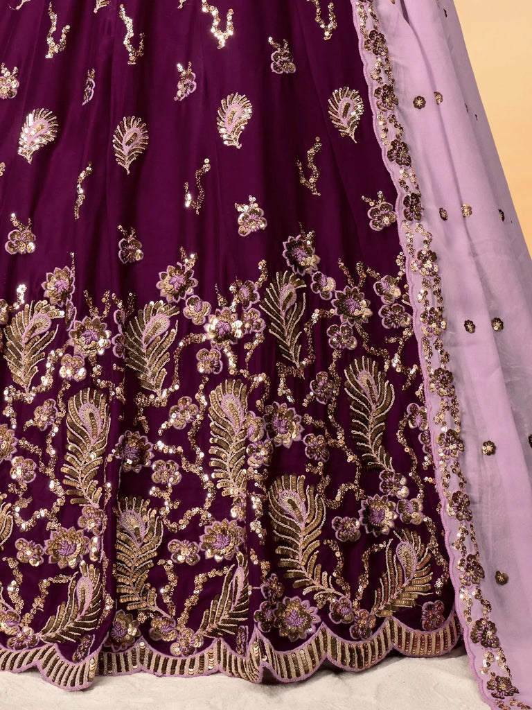 Fantastic Wine Embroidered Georgette Designer Lehenga Choli