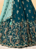 Attractive Teal Green Sequins Georgette Engagement Wear Lehenga Choli