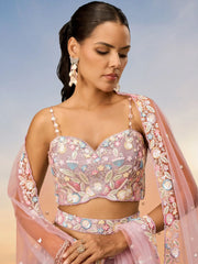 Marvelous Pink Embroidered Chiffon Engagement Wear Lehenga Choli