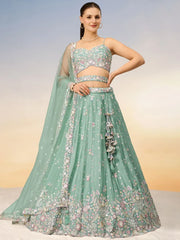 Beautiful Sea Green Sequins Chiffon Reception Wear Lehenga Choli