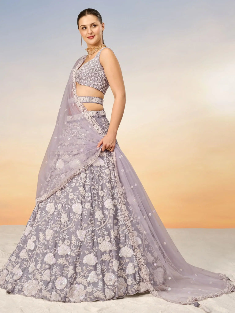 Stunning Mauve Embroidered Georgette Designer Lehenga Choli