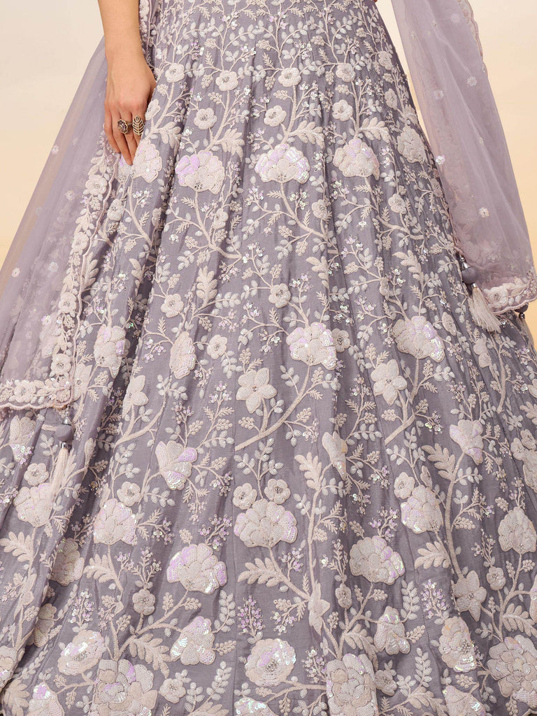 Stunning Mauve Embroidered Georgette Designer Lehenga Choli