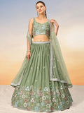 Stunning Sea Green Embroidered Georgette Sangeet Wear Lehenga Choli
