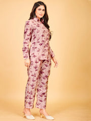 Astonishing Pink Floral Printed Satin Top Pant Co-Ord Set