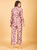 Astonishing Pink Floral Printed Satin Top Pant Co-Ord Set