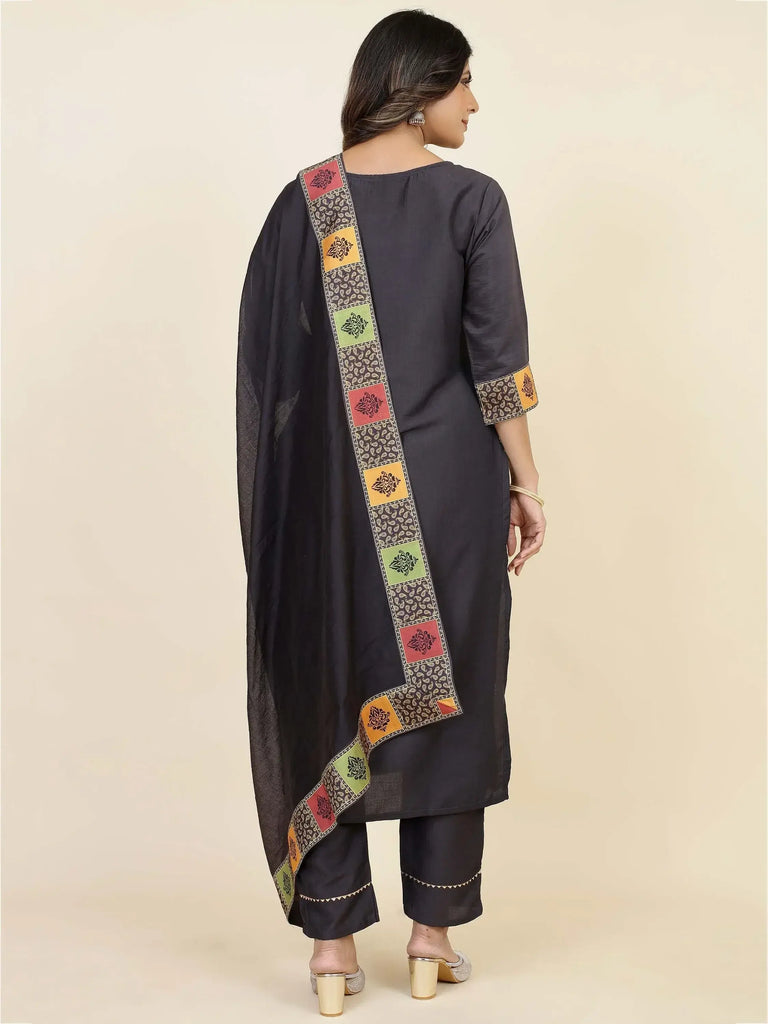 Bewitching Black Digital Printed Chinon Event Wear Pant Suit