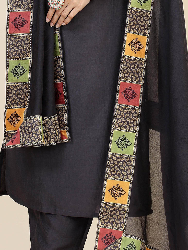Bewitching Black Digital Printed Chinon Event Wear Pant Suit