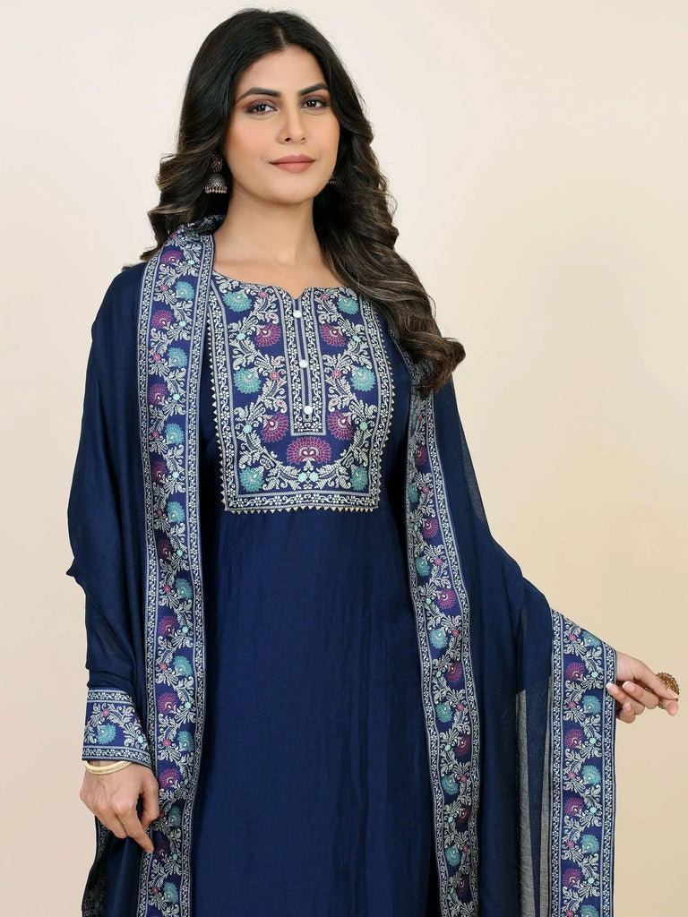 Charming Blue Digital Printed Chinon Traditional Pant Suit With Dupatta