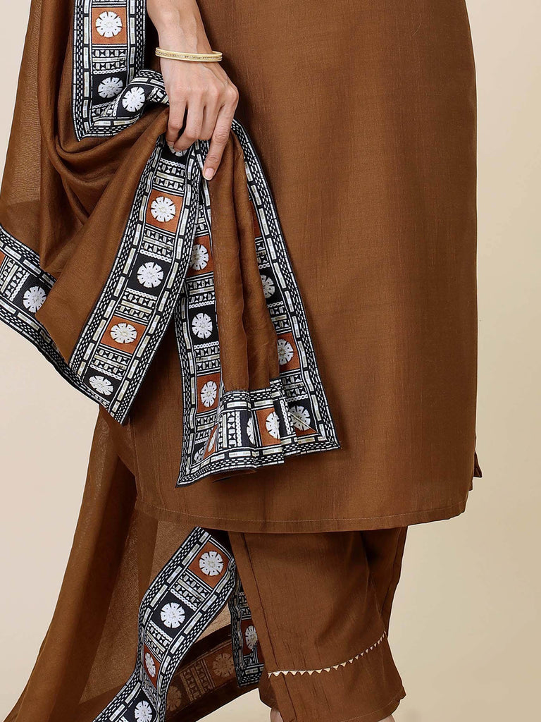 Magnetic Brown Digital Printed Chinon Pant Suit With Dupatta