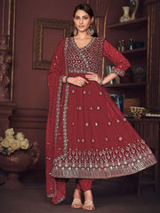 Gorgeous Maroon Embroidered Georgette Function Wear Anarkali Suit