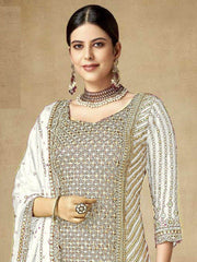 Captivating White Sequins Chinon Sharara Suit With Dupattta