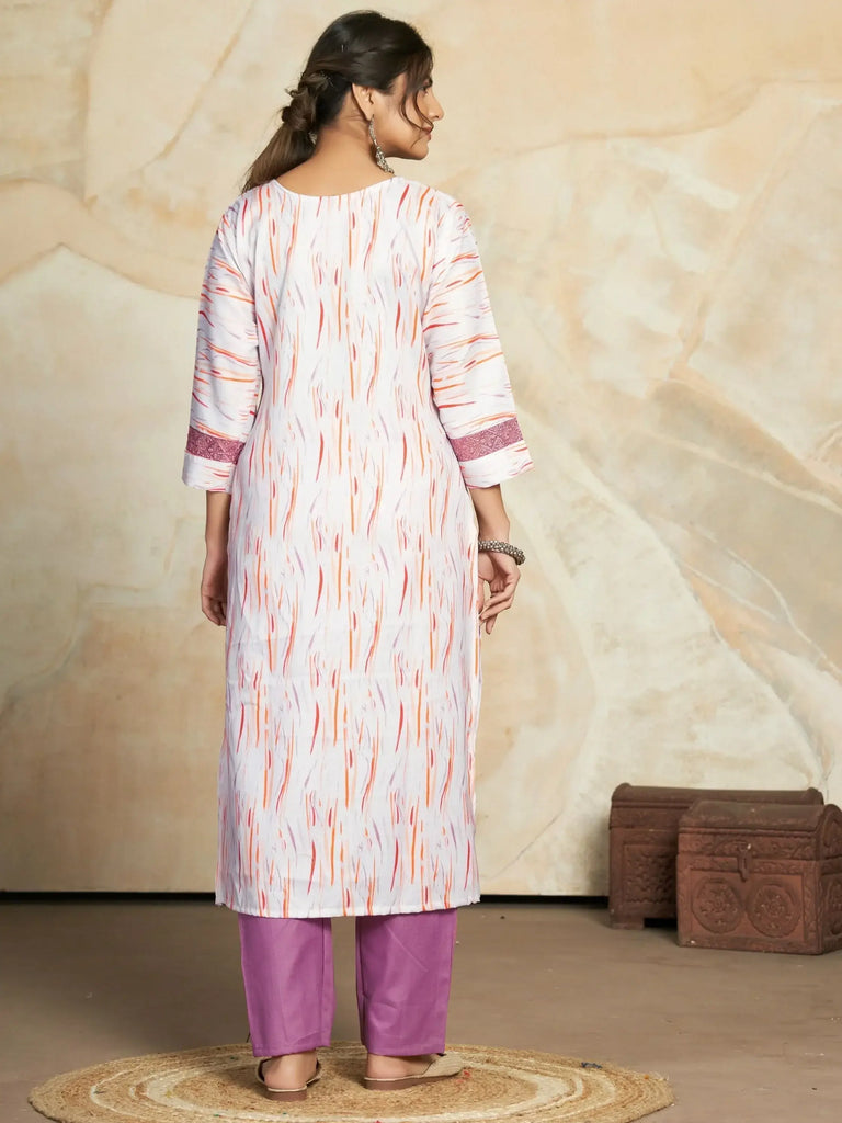 Glamorous White & Pink Digital Printed Cotton Casual Wear Pant Suit