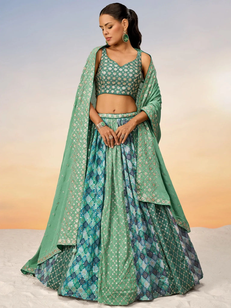 Glamorous Multi-Color Sequins Chiffon Event Wear Lehenga Choli