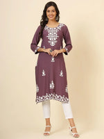 Bewitching Mauve Color Thread Embroidery Rayon Casual Wear Kurti