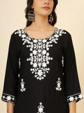Delightful Black Color Thread Embroidery Rayon Office Wear Kurti
