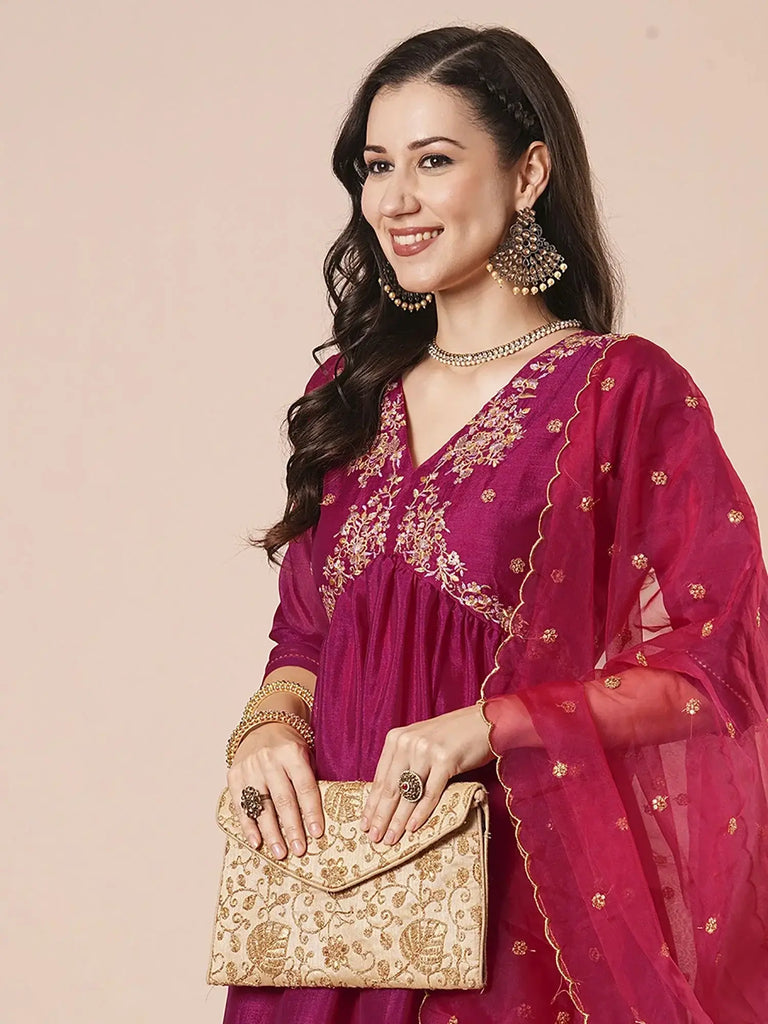 Fabulous Pink Embroidered Vichitra Silk Festival Wear Palazzo Suit