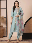 Marvelous Sky Blue Thread Embroidered Viscose Event Wear Pant Suit