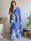 Enchanting Blue Thread Work Organza Lucknowi Saree With Blouse
