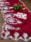 Beautiful Red Thread Embroidered Organza Event Wear Saree With Blouse