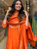 Adorable Orange Embroidered Viscose Festival Wear Pant Suit