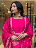 Charming Pink Embroidered Viscose Event Wear Pant Suit With Dupatta