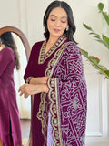 Gorgeous Wine Viscose Casual Wear Pant Suit With Printed Dupatta