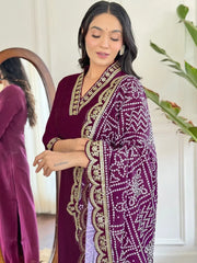 Gorgeous Wine Viscose Casual Wear Pant Suit With Printed Dupatta