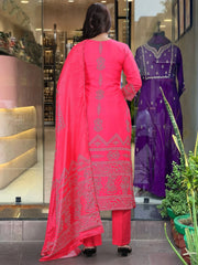Alluring Pink Printed Crepe Casual Wear Pant Suit With Dupatta
