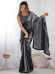 Glamorous Black Sequins Georgette Reception Wear Saree With Blouse