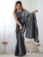 Glamorous Black Sequins Georgette Reception Wear Saree With Blouse