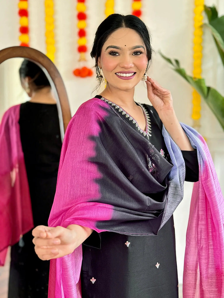 Bewitching Black Thread Embroidered Viscose Event Wear Pant Suit