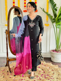 Bewitching Black Thread Embroidered Viscose Event Wear Pant Suit