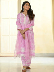 Beautiful Pink Digital Printed Cotton Festival Wear Pant Suit