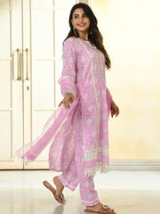 Beautiful Pink Digital Printed Cotton Festival Wear Pant Suit
