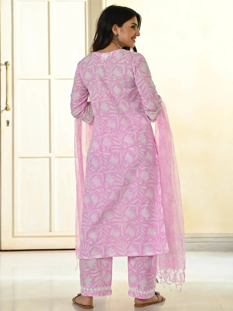 Beautiful Pink Digital Printed Cotton Festival Wear Pant Suit