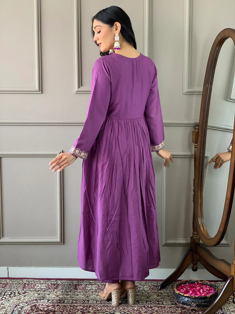 Enchanting Purple Zari Embroidered Viscose Pant Suit With Dupatta