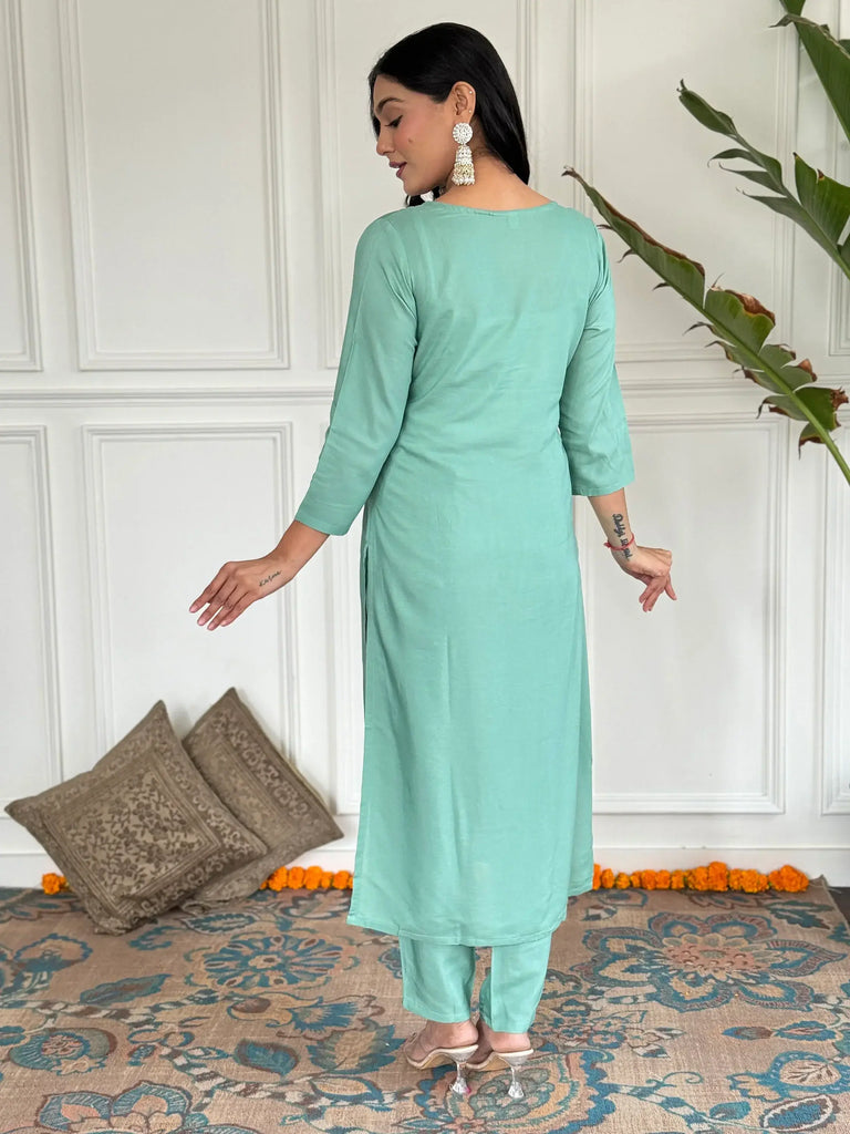 Enchanting Sky-Blue Viscose Casual Wear Pant Suit With Dupatta