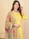 Beautiful Yellow Zari Weaving Viscose Haldi Wear Pant Suit With Dupatta