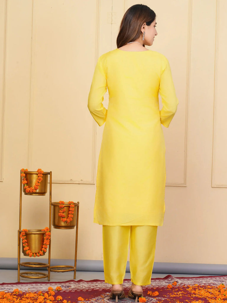 Beautiful Yellow Zari Weaving Viscose Haldi Wear Pant Suit With Dupatta