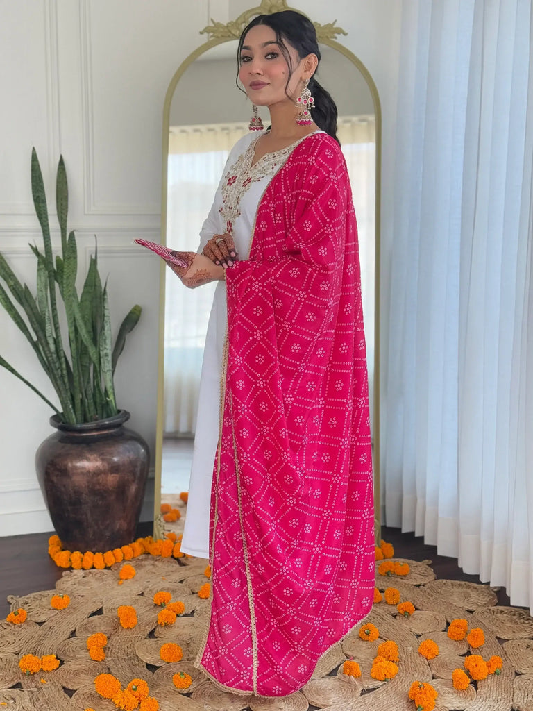 Beautiful White Embroidered Viscose Traditional Pant Suit With Dupatta