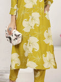 Awesome Mustard Yellow Floral Printed Rayon Kurti With Pant